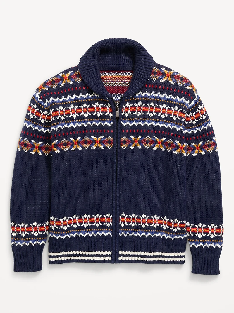 Oversized Shawl-Collar Zip Sweater for Boys