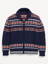 Oversized Shawl-Collar Zip Sweater for Boys