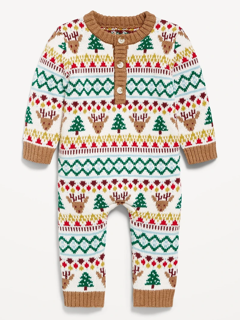 Long-Sleeve Sweater-Knit Henley One-Piece for Baby