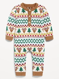 Long-Sleeve Sweater-Knit Henley One-Piece for Baby