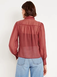 Long-Sleeve Tie-Neck Chiffon Top