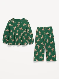 Waffle-Knit Peplum Top and Pants Set for Toddler Girls