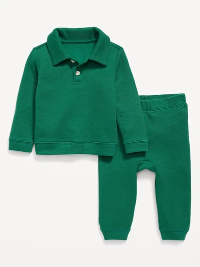 Long-Sleeve Collared Ribbed Top and Pants Set for Baby
