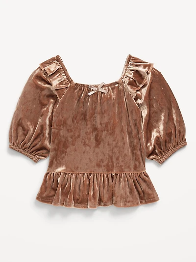 Ruffled Velvet Peplum Top for Toddler Girls