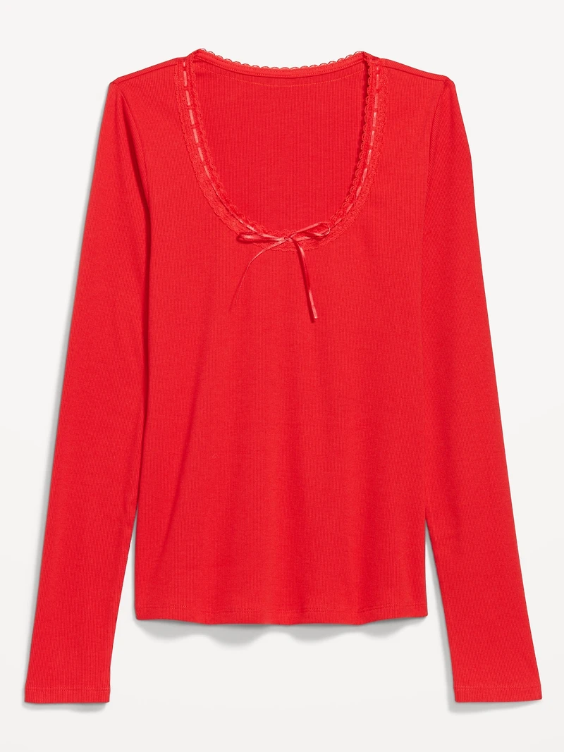Scoop-Neck Long-Sleeve Ribbed Top