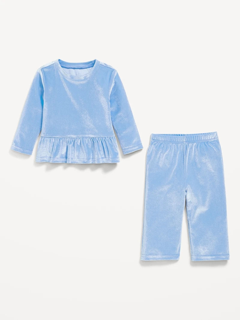 Cozy Velour Peplum Top and Pants Set for Baby
