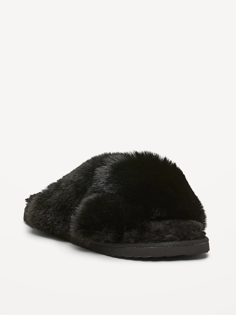 Faux-Fur Twist-Front Slippers for Women