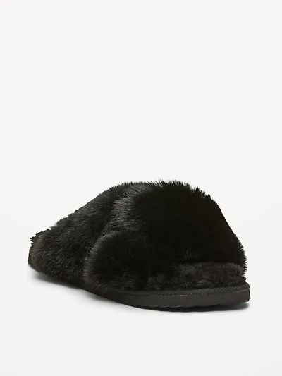 Faux-Fur Twist-Front Slippers for Women