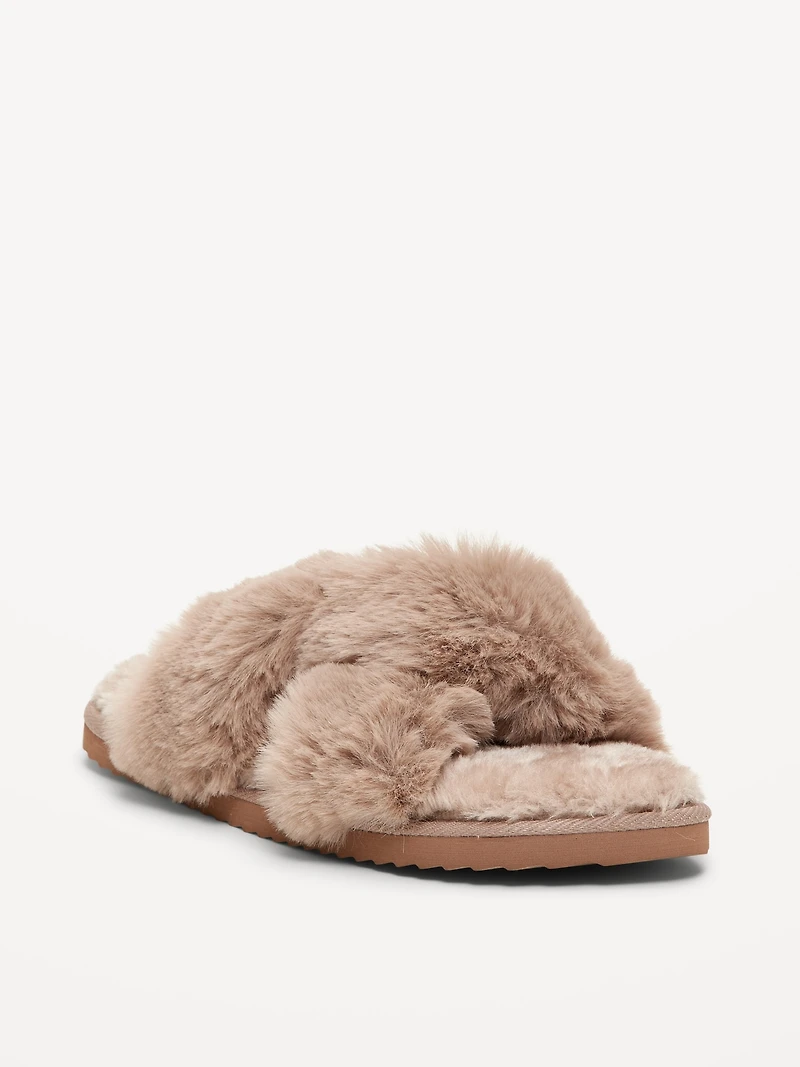 Faux-Fur Twist-Front Slippers for Women