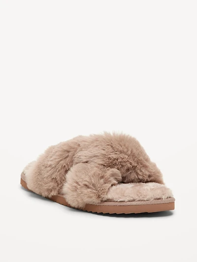 Faux-Fur Twist-Front Slippers for Women