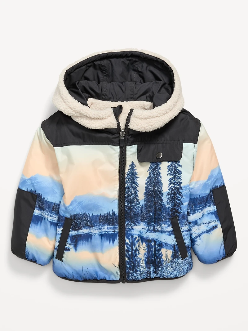 Oversized Reversible Sherpa Jacket for Toddler Boys
