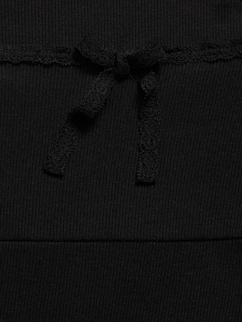 Fitted Long-Sleeve Lace-Tie Ribbed T-Shirt for Girls