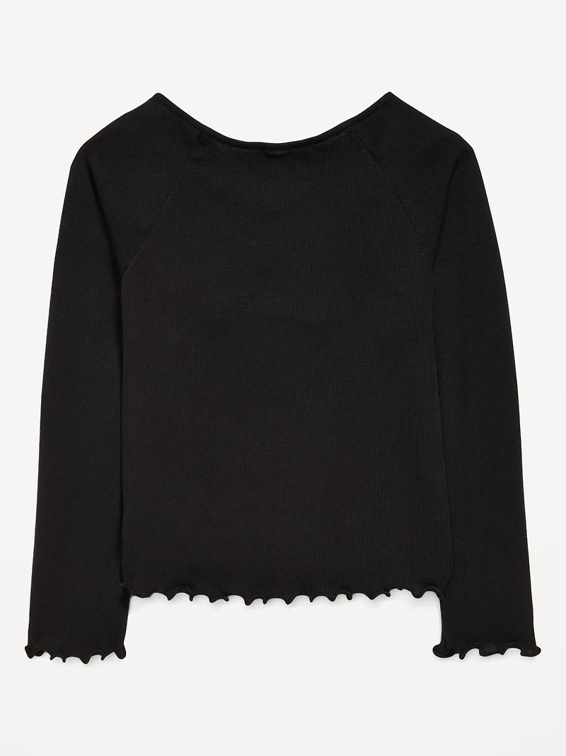 Fitted Long-Sleeve Lace-Tie Ribbed T-Shirt for Girls