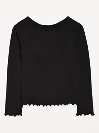 Fitted Long-Sleeve Lace-Tie Ribbed T-Shirt for Girls