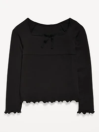 Fitted Long-Sleeve Lace-Tie Ribbed T-Shirt for Girls