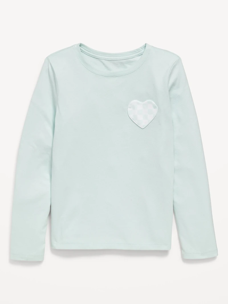 Softest Long-Sleeve Heart-Pocket T-Shirt for Girls