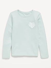 Softest Long-Sleeve Heart-Pocket T-Shirt for Girls