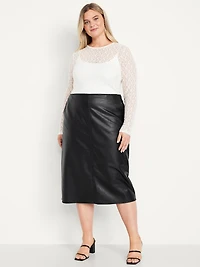 High-Waisted Faux-Leather Midi Skirt