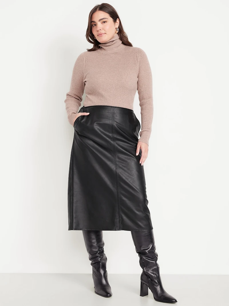 High-Waisted Faux-Leather Midi Skirt
