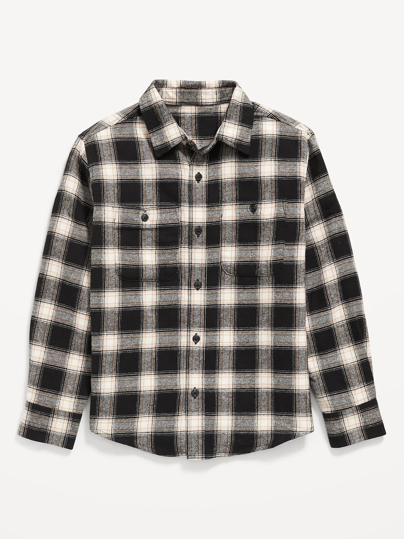 Long-Sleeve Pocket Plaid Flannel Shirt for Boys