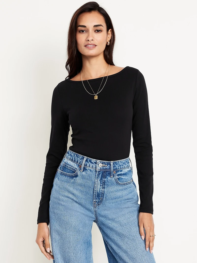 Snug Long-Sleeve Boat-Neck T-Shirt