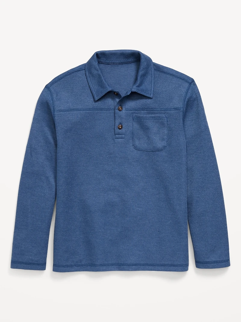 Long-Sleeve French Rib-Knit Pocket Polo Shirt for Boys
