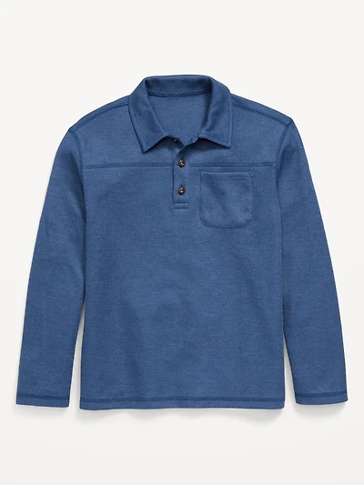 Long-Sleeve French Rib-Knit Pocket Polo Shirt for Boys