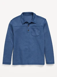 Long-Sleeve French Rib-Knit Pocket Polo Shirt for Boys