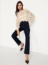 Shirred Chiffon Long-Sleeve Top