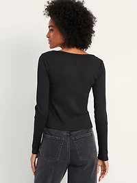 Lace-Trim V-Neck Ribbed Top