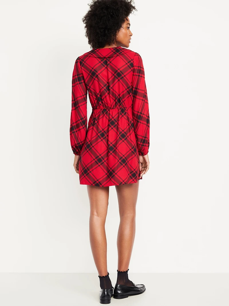 Fit & Flare Long-Sleeve Crepe Mini Dress