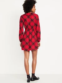 Fit & Flare Long-Sleeve Crepe Mini Dress