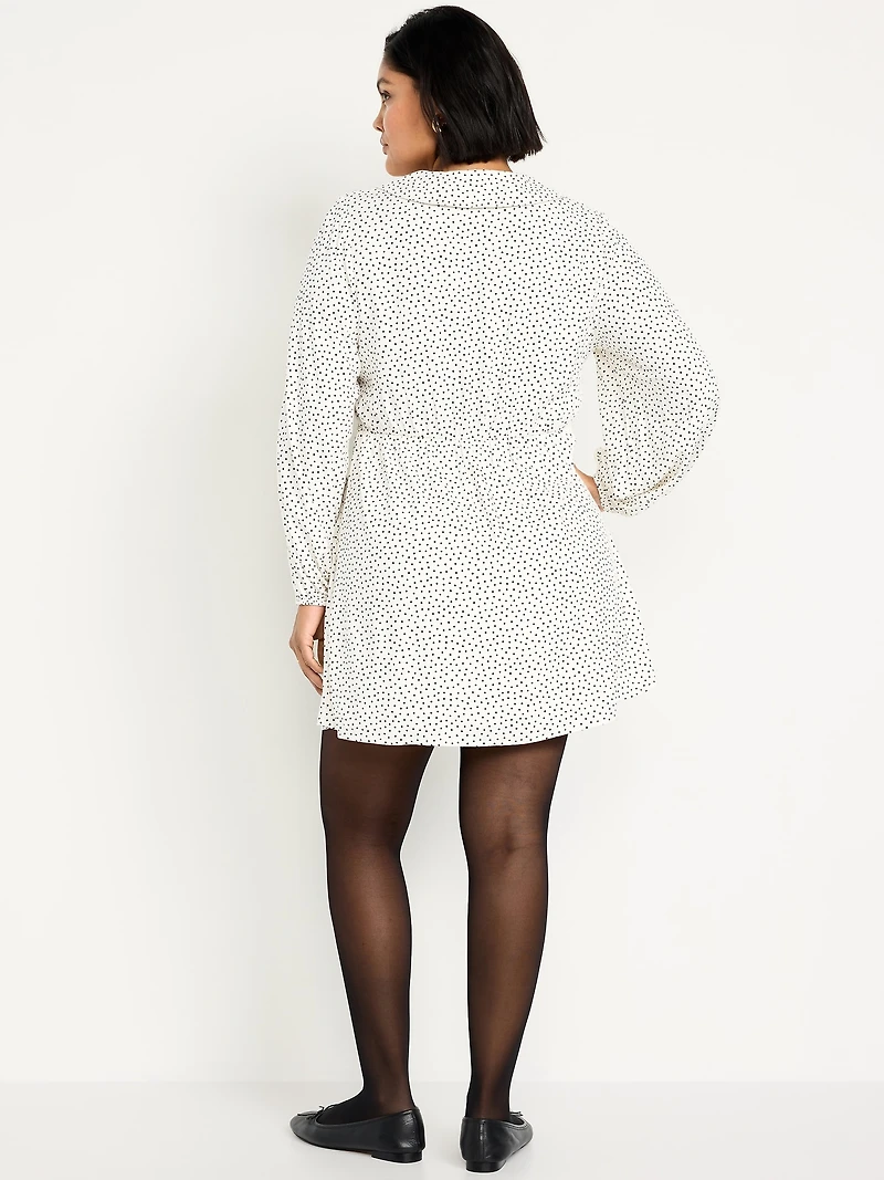 Fit & Flare Long-Sleeve Crepe Mini Dress