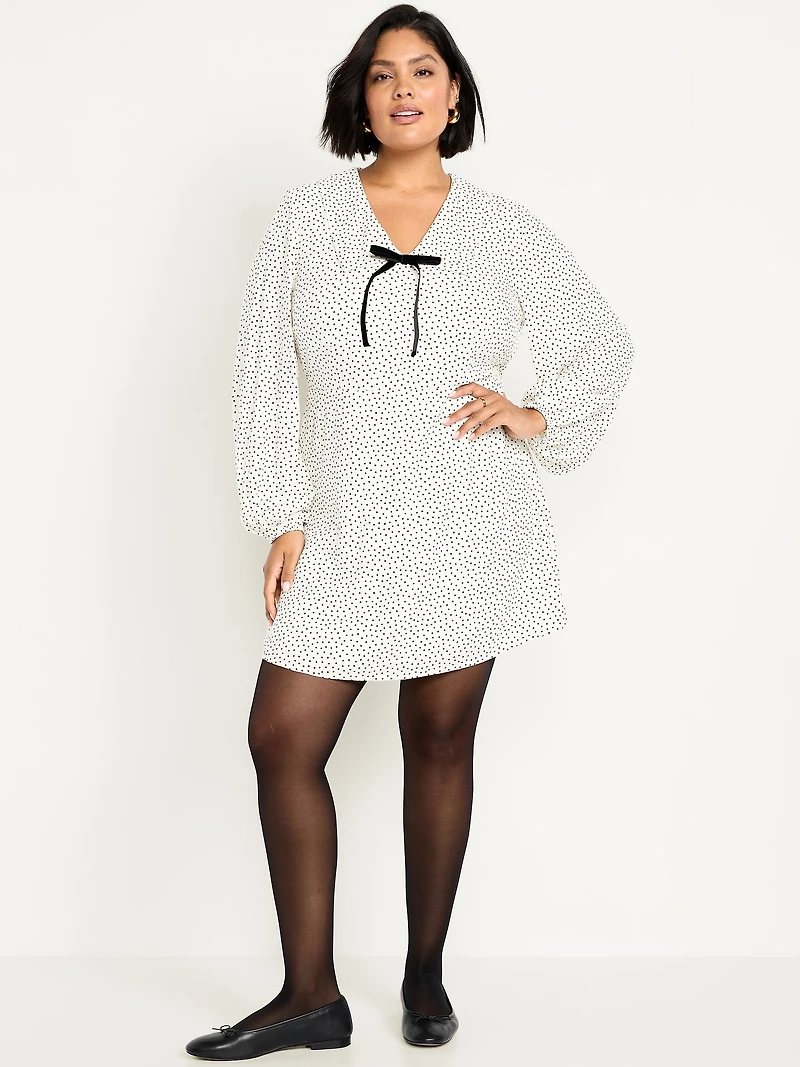Fit & Flare Long-Sleeve Crepe Mini Dress