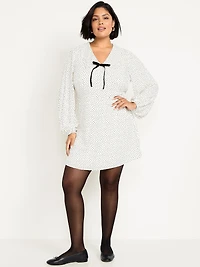 Fit & Flare Long-Sleeve Crepe Mini Dress