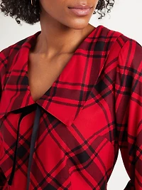 Fit & Flare Long-Sleeve Crepe Mini Dress