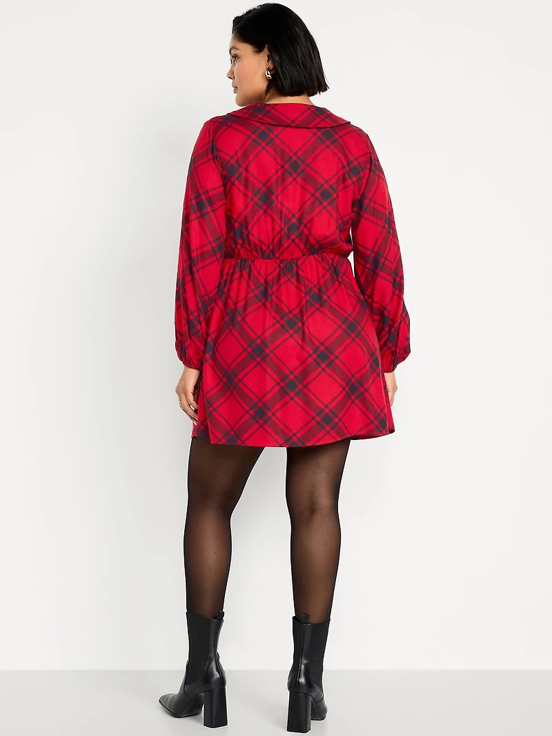 Fit & Flare Long-Sleeve Crepe Mini Dress