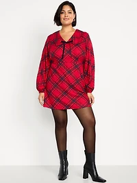 Fit & Flare Long-Sleeve Crepe Mini Dress