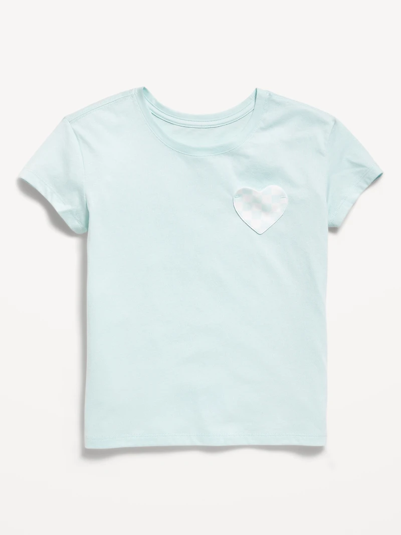 Softest Short-Sleeve Heart-Pocket T-Shirt for Girls