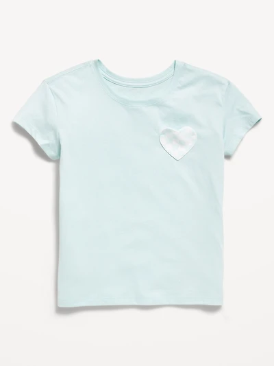Softest Short-Sleeve Heart-Pocket T-Shirt for Girls