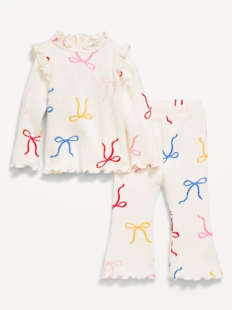 Printed Cozy Rib-Knit Ruffled Top and Pants Set for Baby