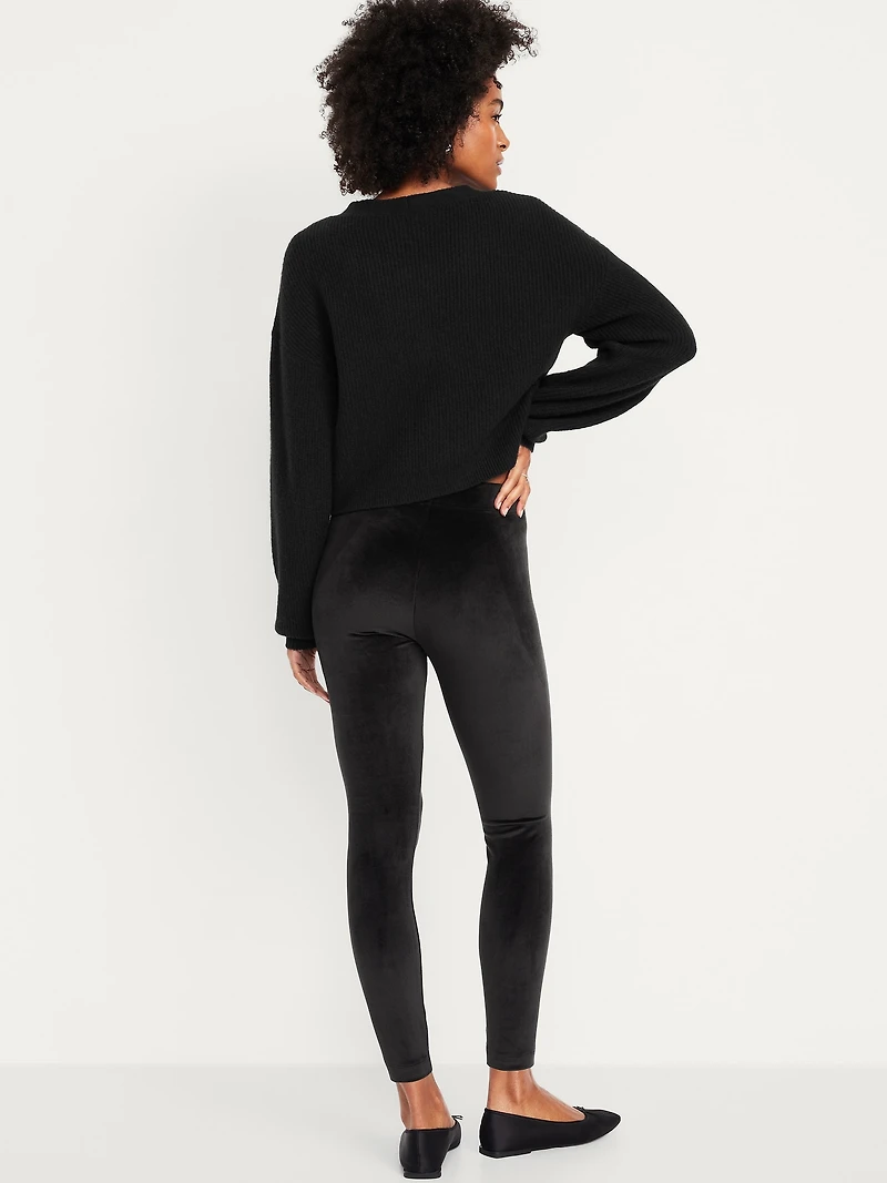 High-Waisted Velour Fashion Ankle Leggings