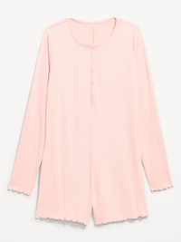 Long-Sleeve Pointelle Henley Pajama Romper