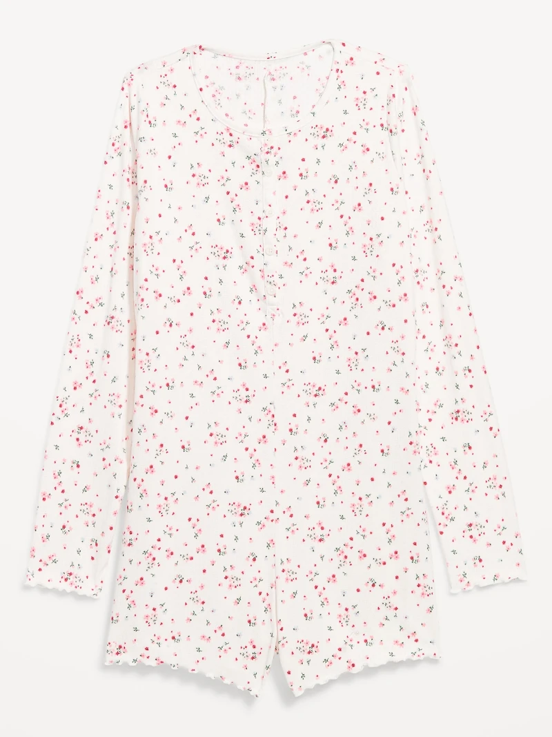 Pointelle Rib Henley Pajama Romper