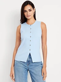 Sleeveless Button-Down Ribbed Top