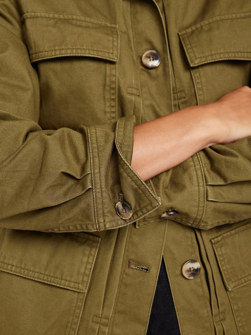 Cinched-Waist Twill Utility Jacket