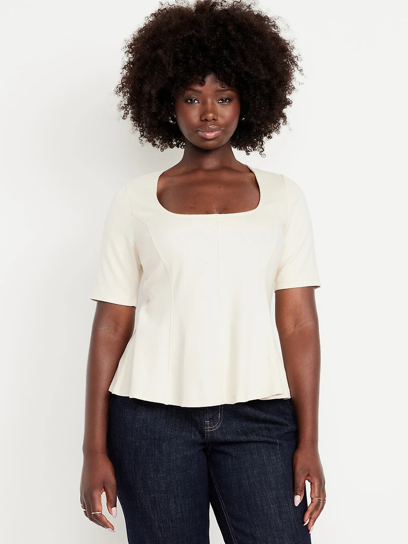 Square-Neck Peplum Top