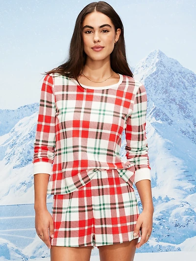 Scoop-Neck Waffle Pajama Top for Women
