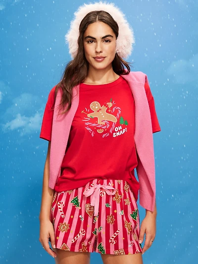 Holiday-Graphic Crew-Neck T-Shirt for Women