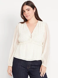 Waist-Defined Ruffle-Trim Clip-Dot Top